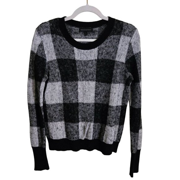 Banana Republic Black Buffalo Check Mohair Wool Blend Crewneck Sweater Size S - Picture 2 of 6